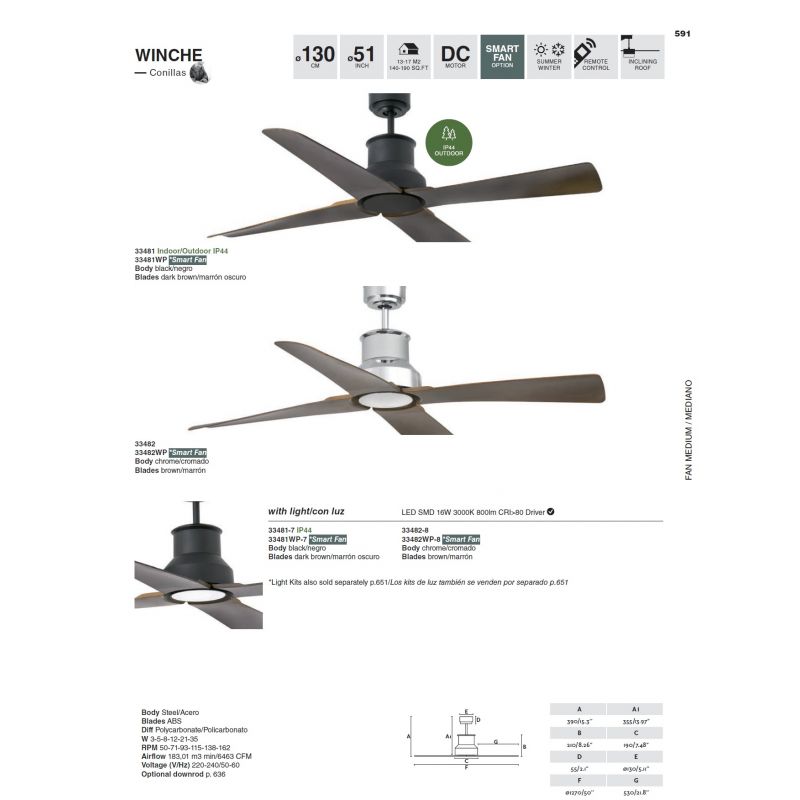 Lustra LED cu Ventilator si telecomanda design modern IP44 WINCHE crom/maro