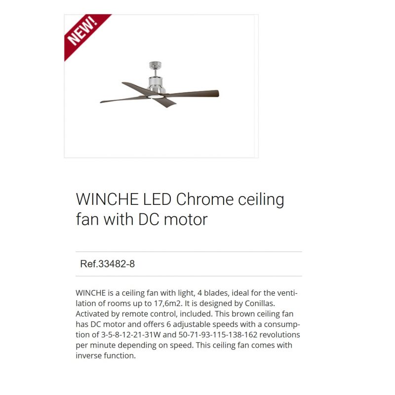 Lustra LED cu Ventilator si telecomanda design modern IP44 WINCHE crom/maro