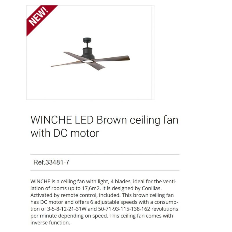 Lustra LED cu Ventilator si telecomanda design modern IP44 WINCHE negru/maro