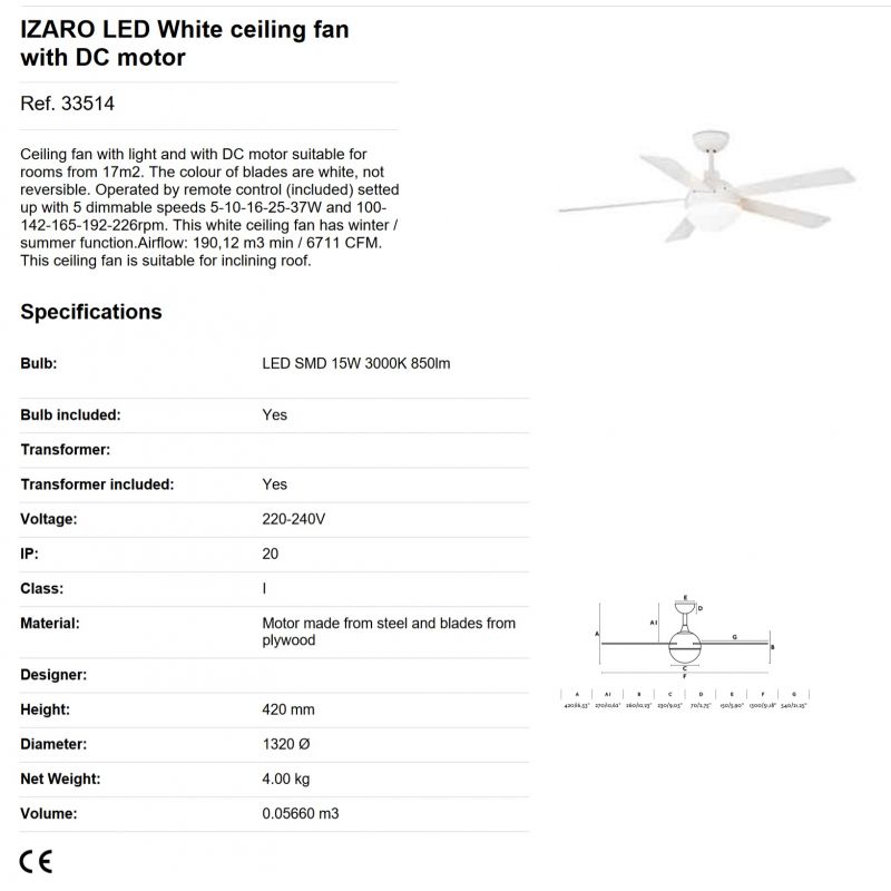 Lustra LED cu Ventilator si telecomanda design modern IZARO alb