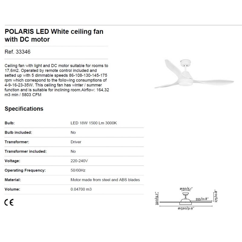 Lustra LED cu Ventilator si telecomanda design modern POLARIS alb
