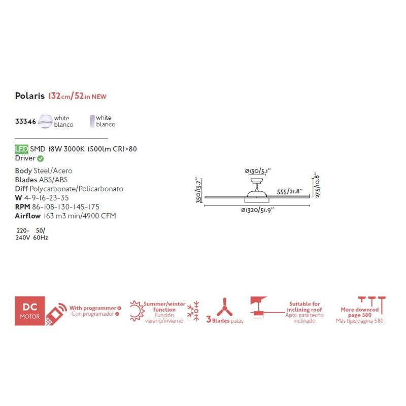 Lustra LED cu Ventilator si telecomanda design modern POLARIS alb