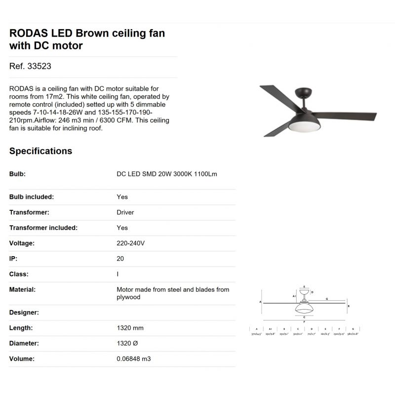 Lustra LED cu Ventilator si telecomanda design modern RODAS maro