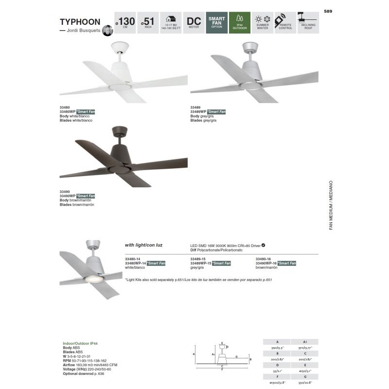 Lustra LED cu Ventilator si telecomanda design modern TYPHOON maro
