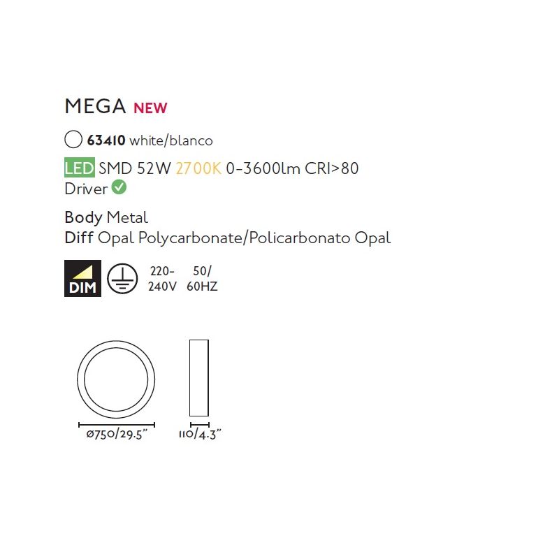 Lustra LED dimabila aplicata design XXL Ø75cm MEGA