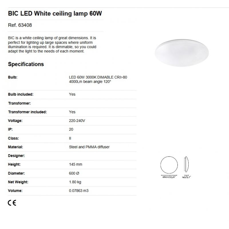 Lustra LED dimabila aplicata Ø60cm BIC 60W