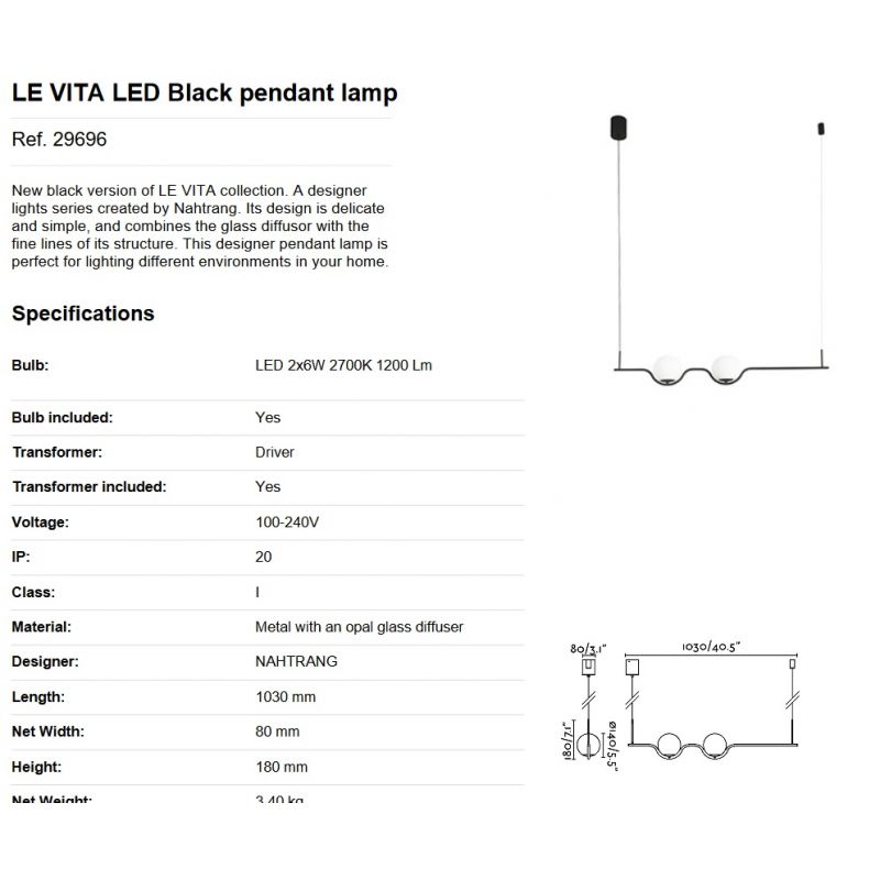 Lustra LED suspendata design modern LE VITA LED Black