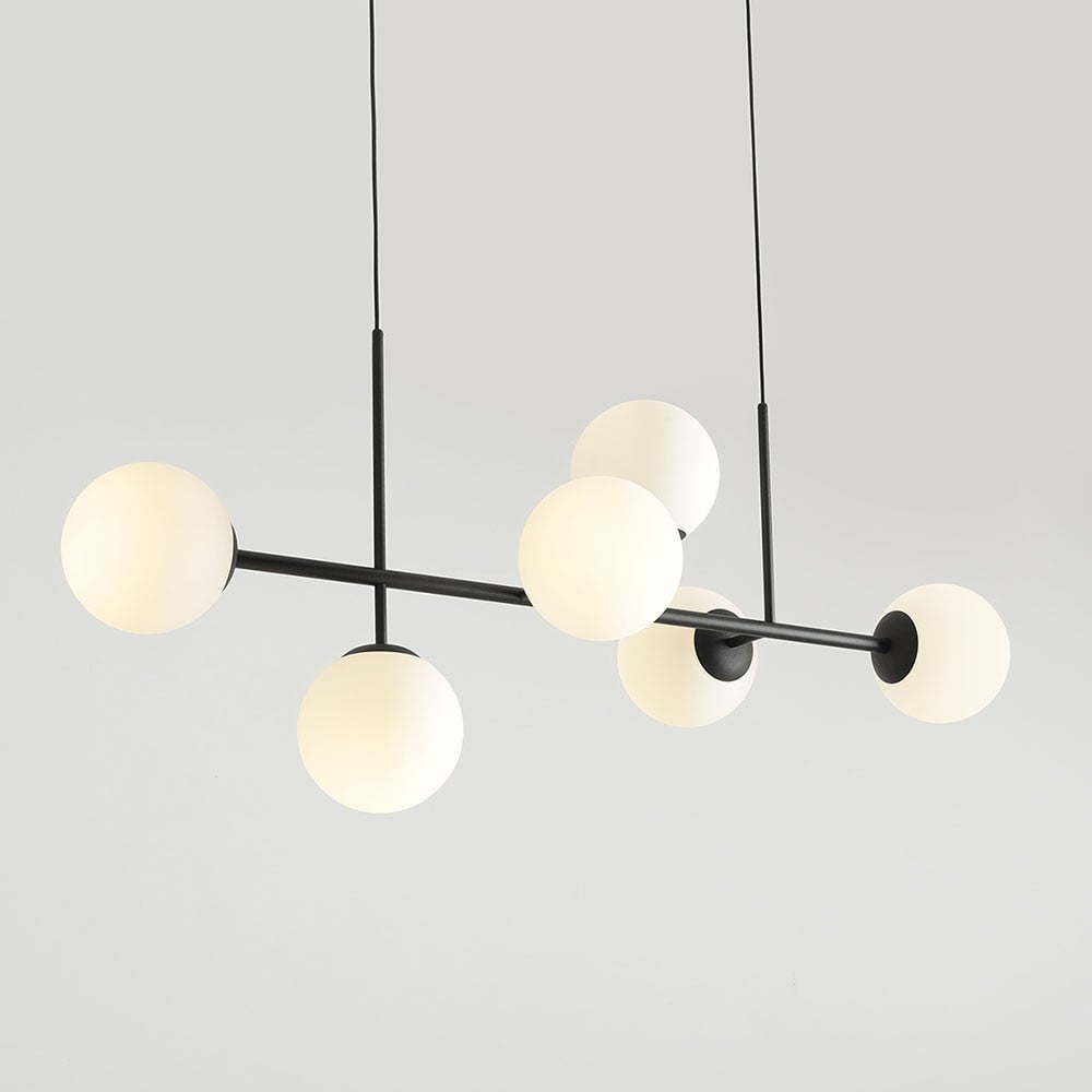Lustra neagra/alba din sticla cu 6 becuri Fin Aldex