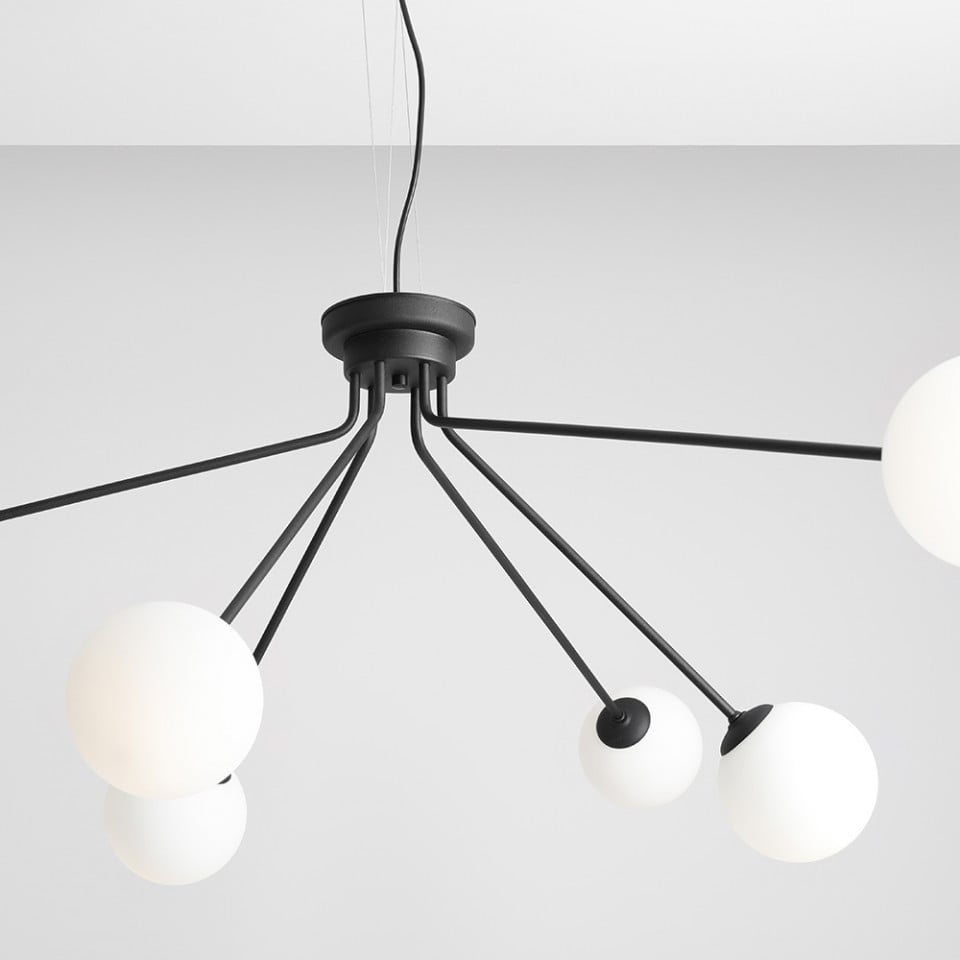 Lustra neagra/alba din sticla cu 6 becuri Holm Aldex