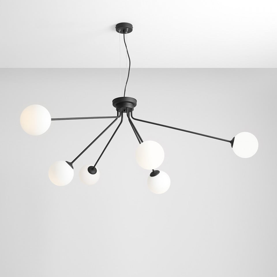 Lustra neagra/alba din sticla cu 6 becuri Holm Aldex