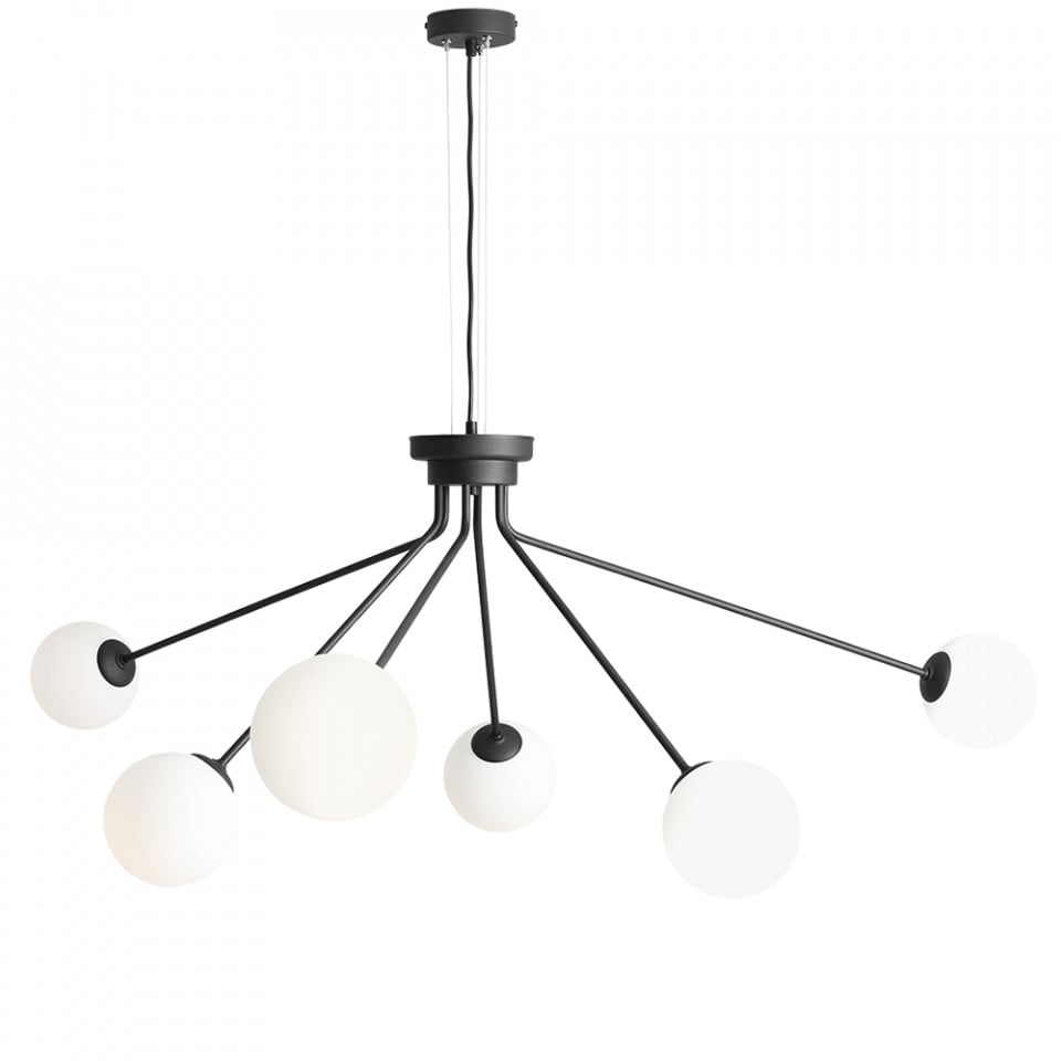 Lustra neagra/alba din sticla cu 6 becuri Holm Aldex