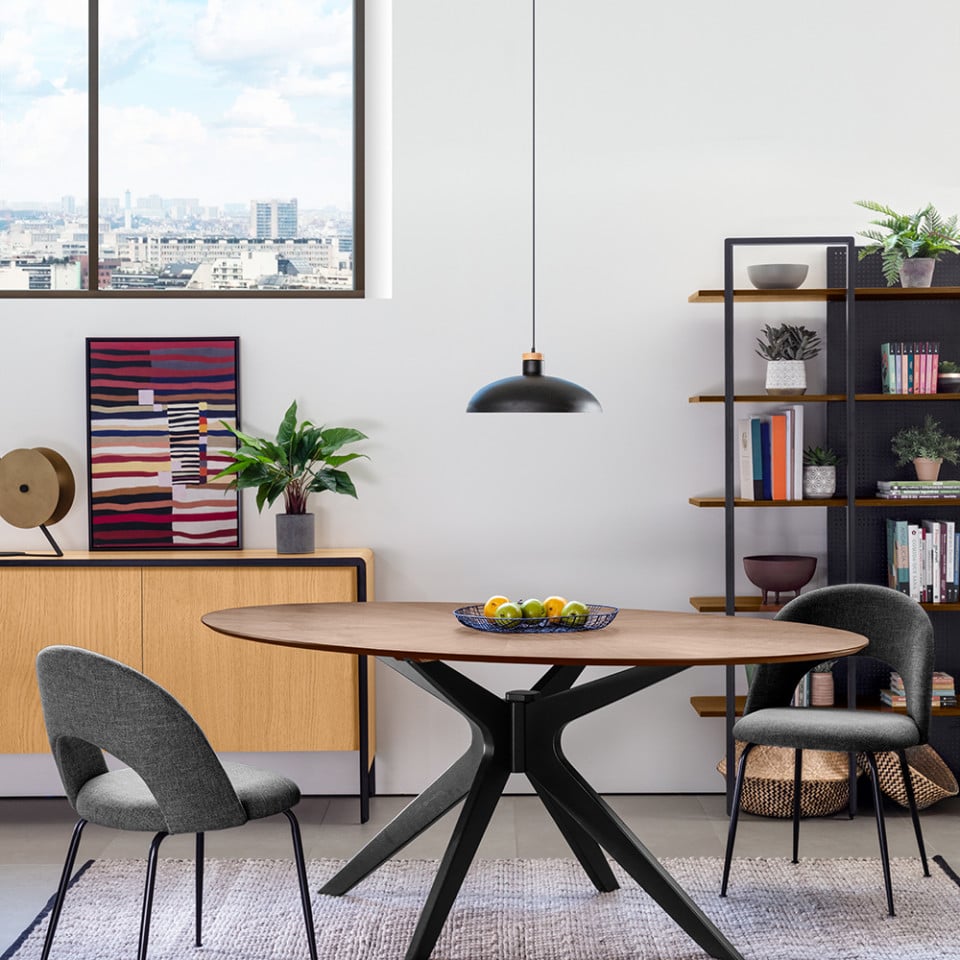 Lustra neagra din lemn Gotram Kave Home