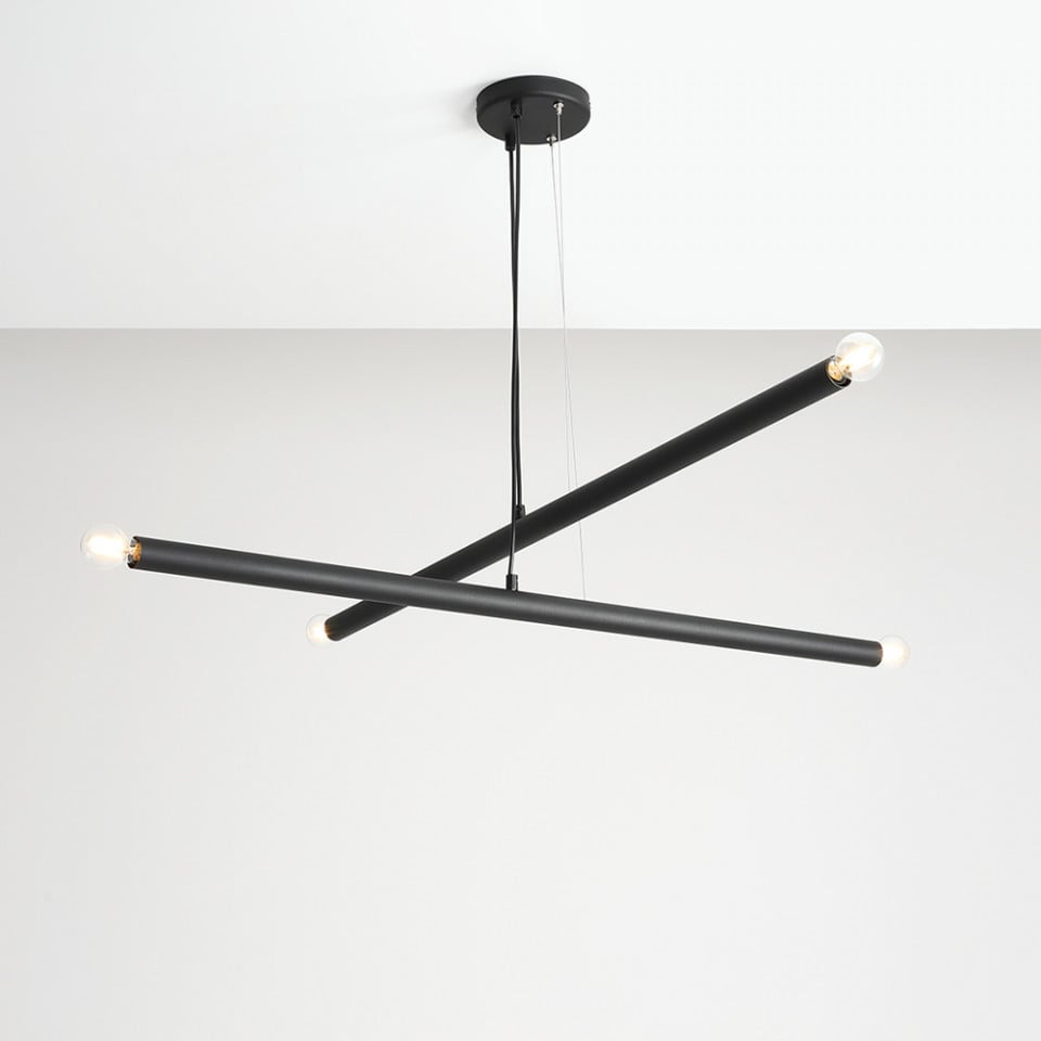 Lustra neagra din metal cu 4 becuri Tubo Aldex