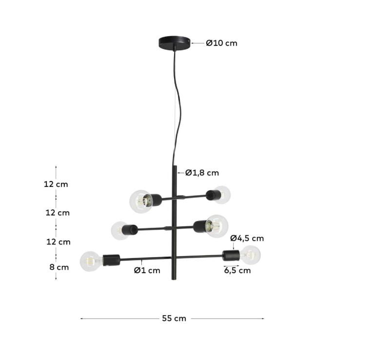 Lustra neagra din metal cu 6 becuri Spica Kave Home