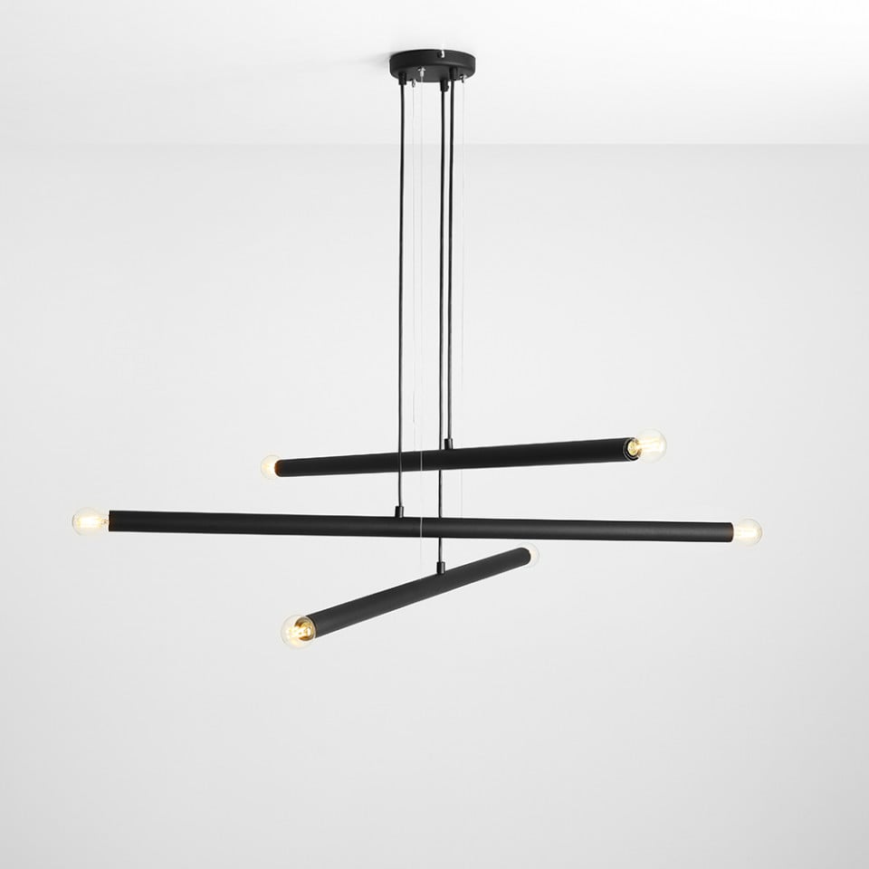 Lustra neagra din metal cu 6 becuri Tubo Aldex