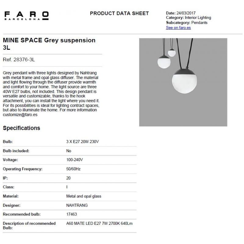 Lustra / Pendul MINE SPACE III Grey