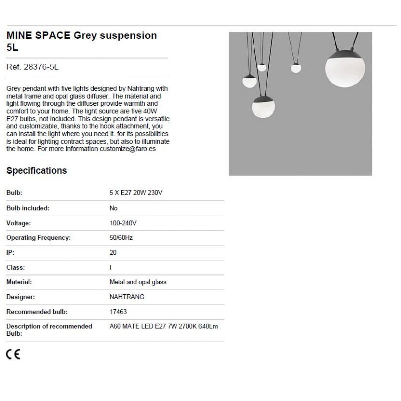 Lustra / Pendul MINE SPACE V Grey