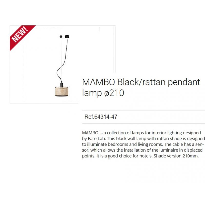 Lustra pendul moderna design natural MAMBO ø21cm negru/ratan