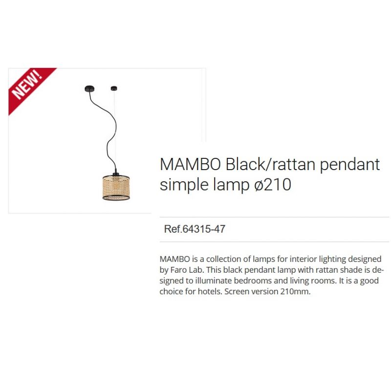 Lustra pendul moderna design natural MAMBO simple ø21cm negru/ratan