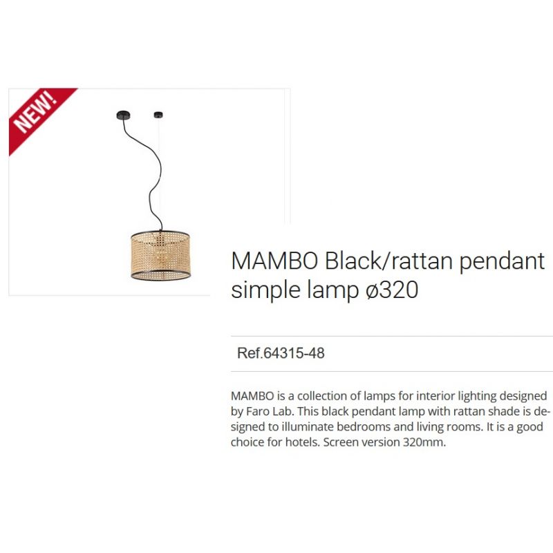 Lustra pendul moderna design natural MAMBO simple ø32cm negru/ratan