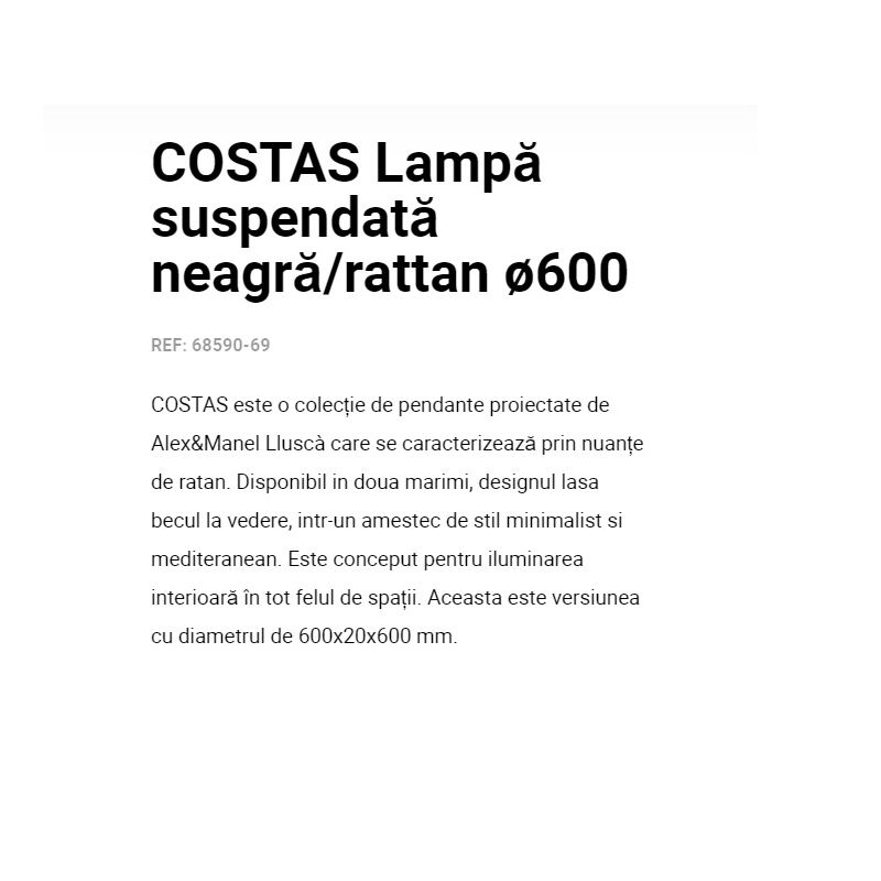 Lustra / Pendul suspendat design natural din ratan COSTAS 60cm