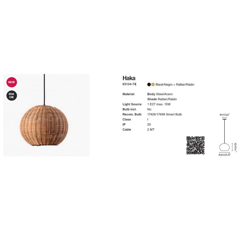 Lustra / Pendul suspendat design natural din ratan HAKA 30cm