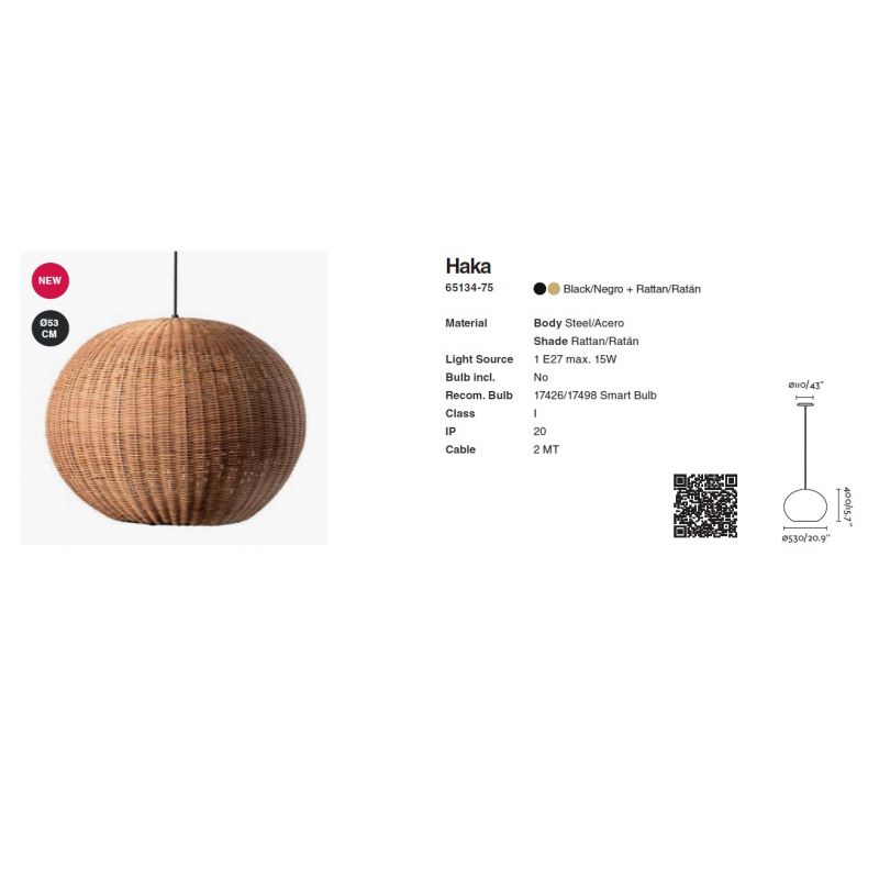 Lustra / Pendul suspendat design natural din ratan HAKA 53cm
