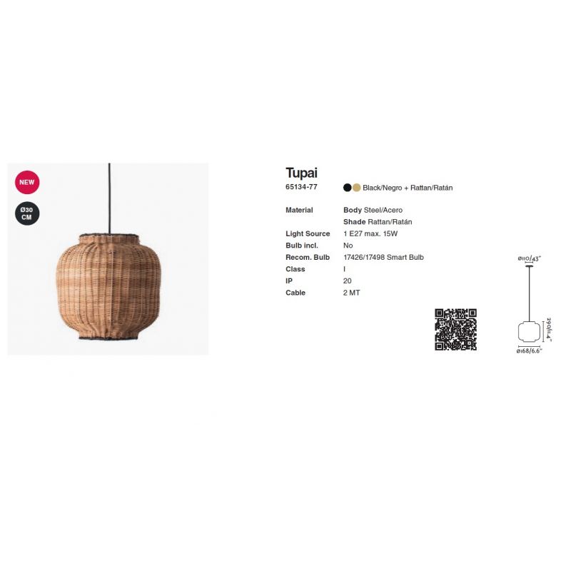Lustra / Pendul suspendat design natural din ratan TUPAI 30cm