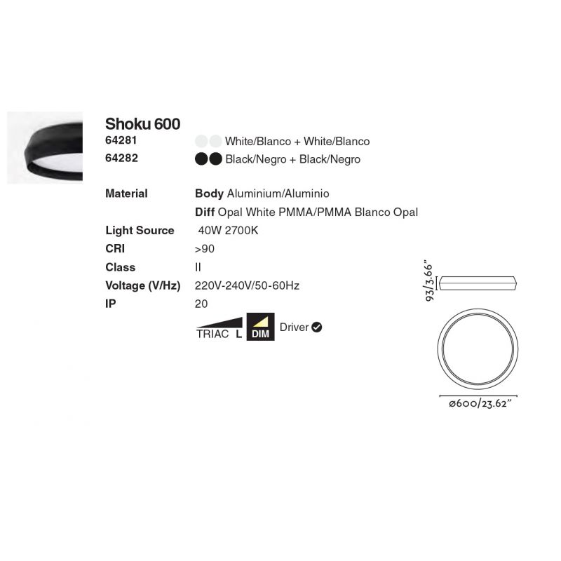 Lustra / Plafoniera LED design modern slim SHOKU Ø60cm negru