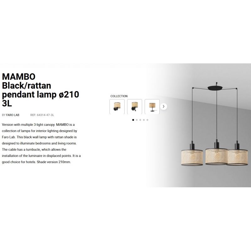 Lustra suspendata cu 3 pendule design natural MAMBO ø21cm negru/ratan