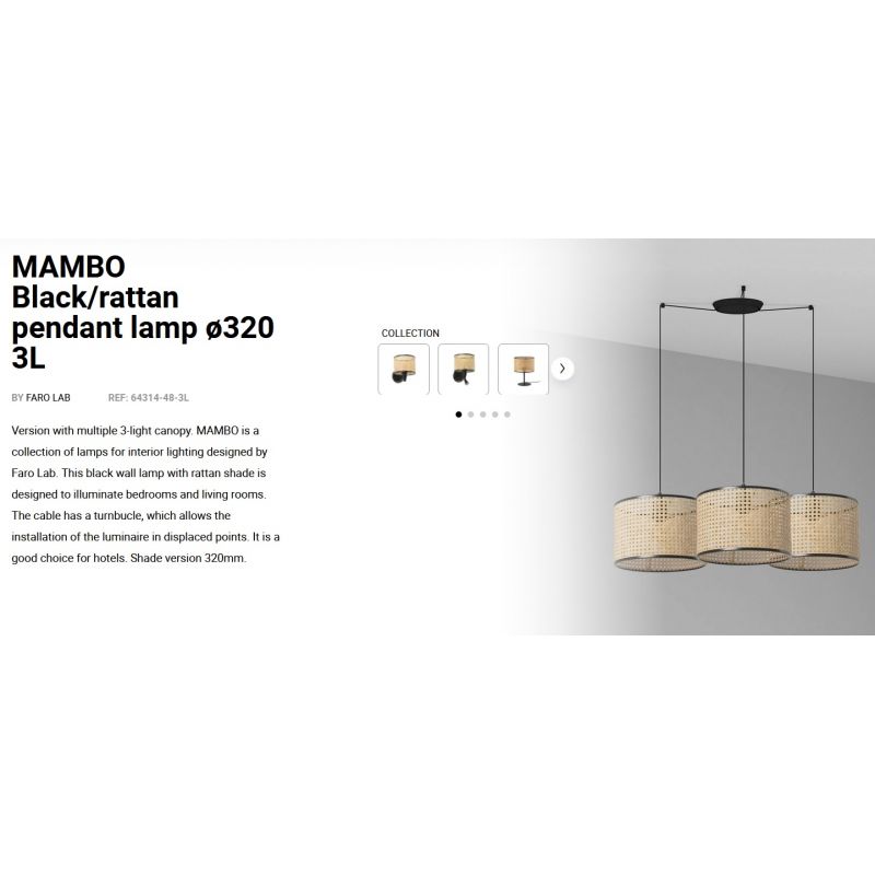 Lustra suspendata cu 3 pendule design natural MAMBO ø32cm negru/ratan