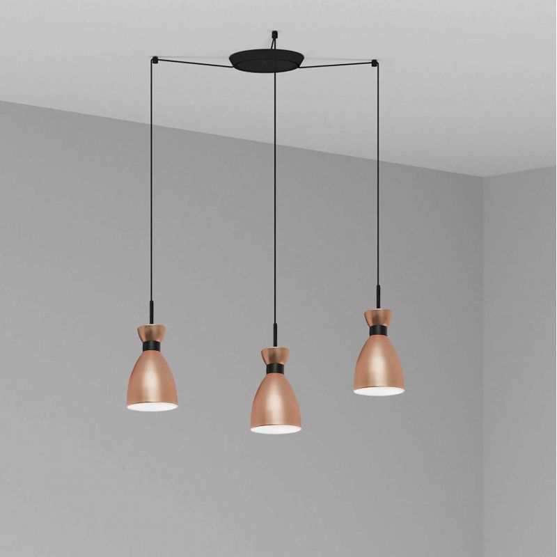 Lustra suspendata cu 3 pendule RETRO cupru