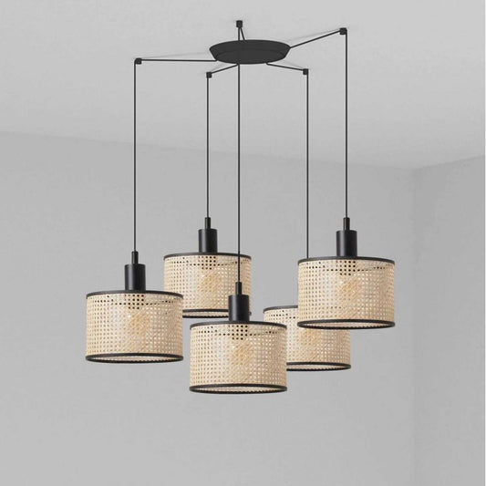 Lustra suspendata cu 5 pendule design natural MAMBO ø21cm negru/ratan