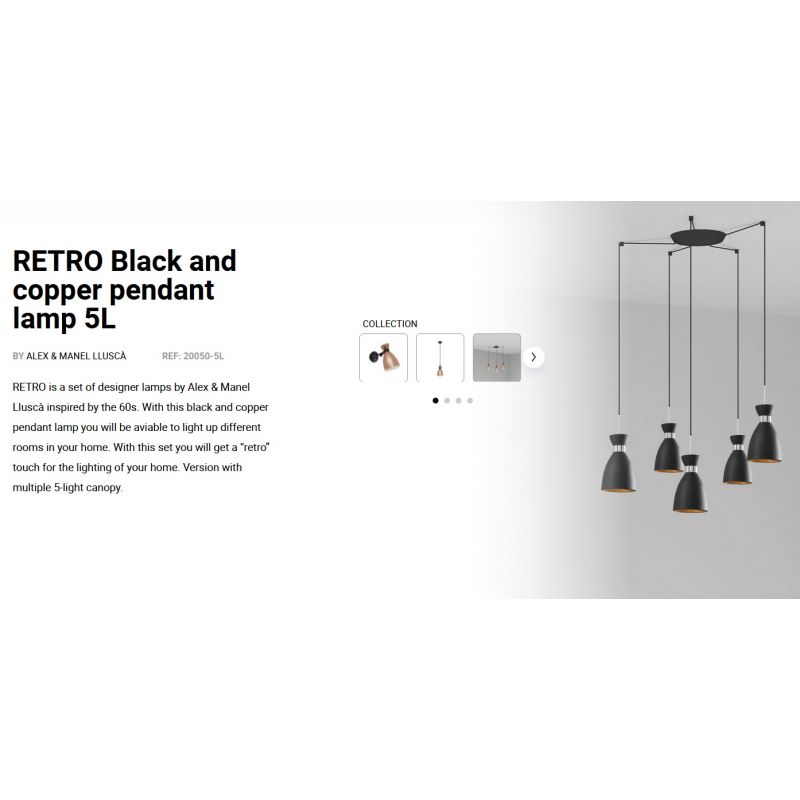 Lustra suspendata cu 5 pendule RETRO negru/cupru