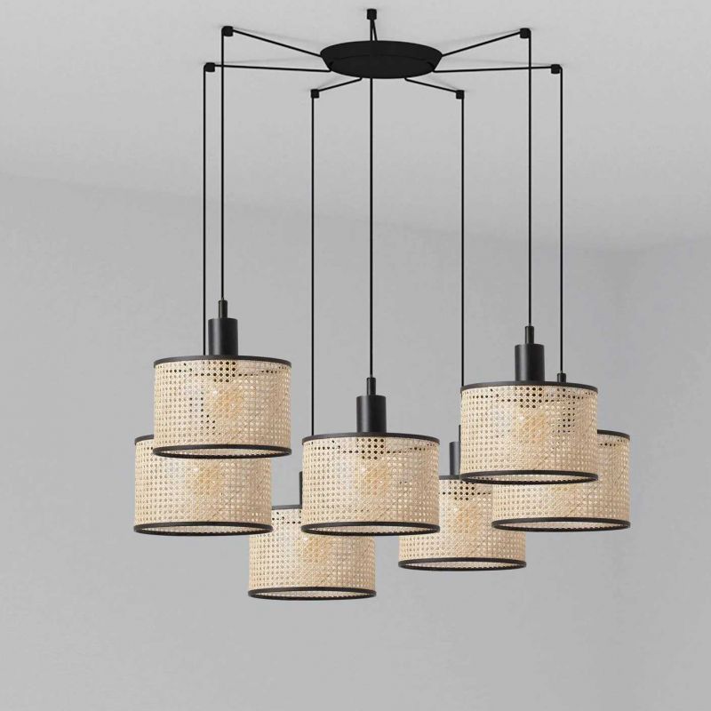 Lustra suspendata cu 7 pendule design natural MAMBO ø21cm negru/ratan