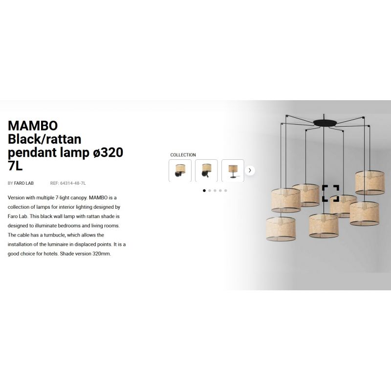 Lustra suspendata cu 7 pendule design natural MAMBO ø32cm negru/ratan