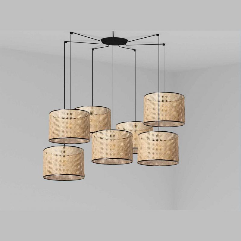 Lustra suspendata cu 7 pendule design natural MAMBO ø45cm negru/ratan