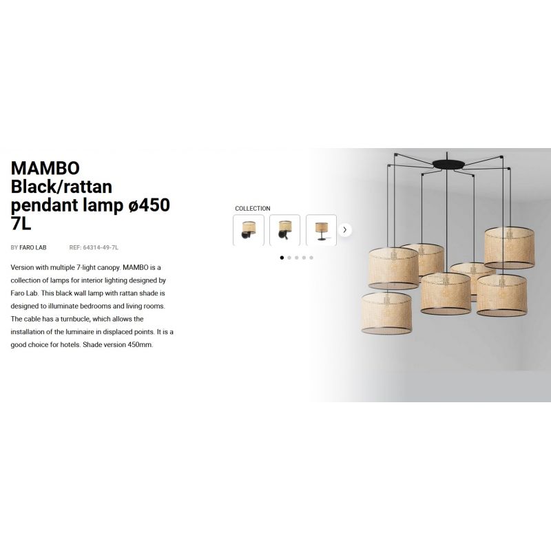 Lustra suspendata cu 7 pendule design natural MAMBO ø45cm negru/ratan