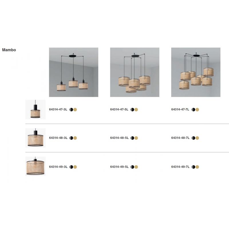 Lustra suspendata cu 7 pendule design natural MAMBO ø45cm negru/ratan