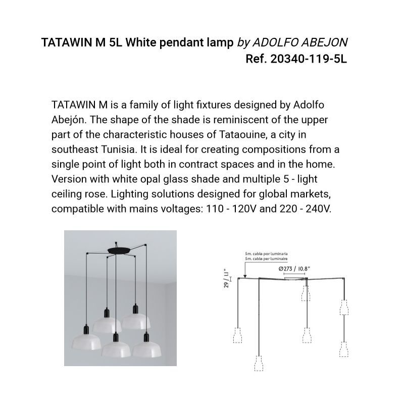 Lustra suspendata design modern TATAWIN M 5L, alb