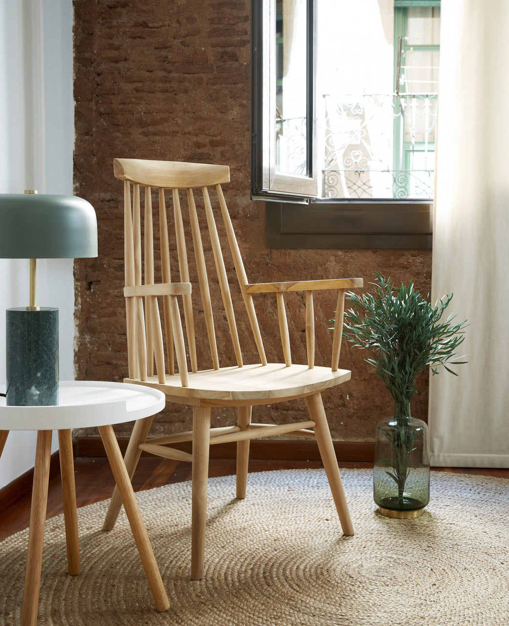 Masa de cafea alba/maro din lemn 46 cm Kurb Kave Home