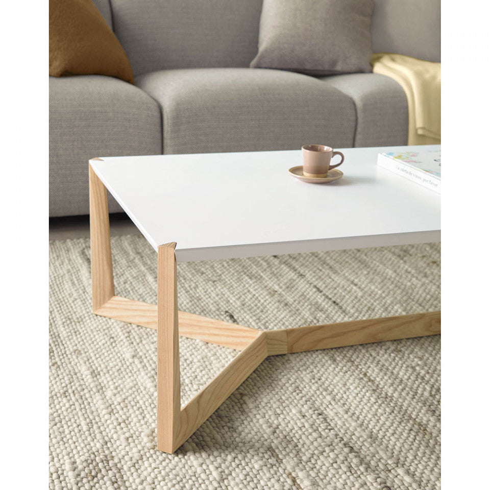 Masa de cafea alba/maro din lemn 60x120 cm Quatro Kave Home