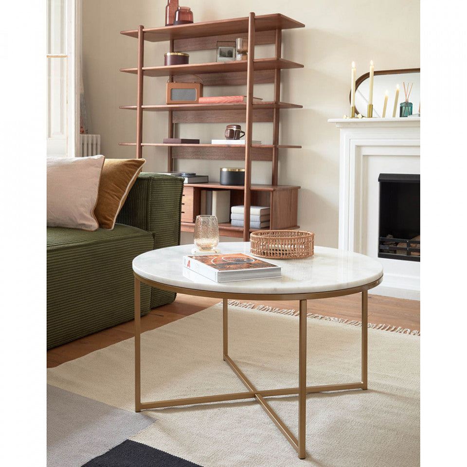 Masa de cafea aurie/alba din marmura 80 cm Sheffield Kave Home