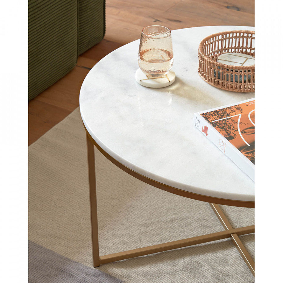 Masa de cafea aurie/alba din marmura 80 cm Sheffield Kave Home