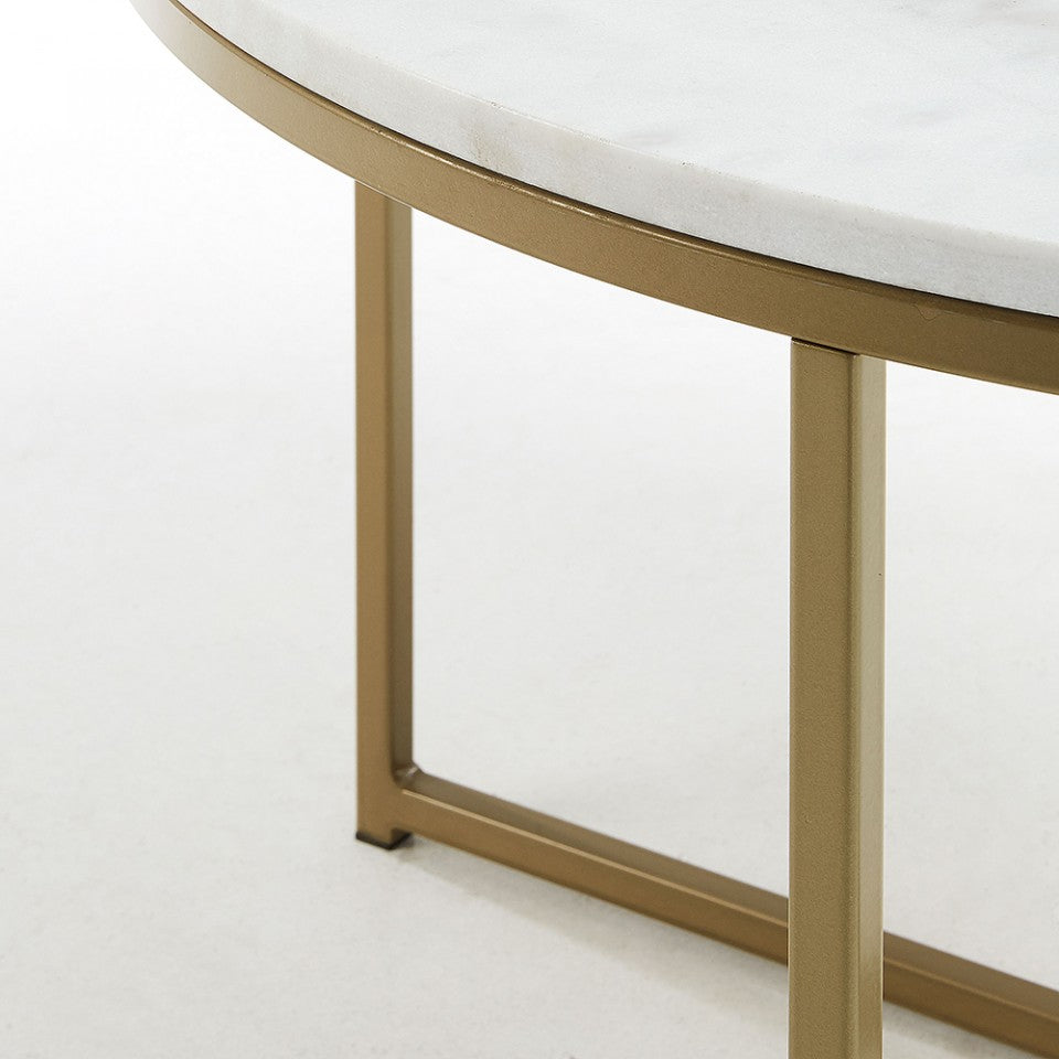 Masa de cafea aurie/alba din marmura 80 cm Sheffield Kave Home