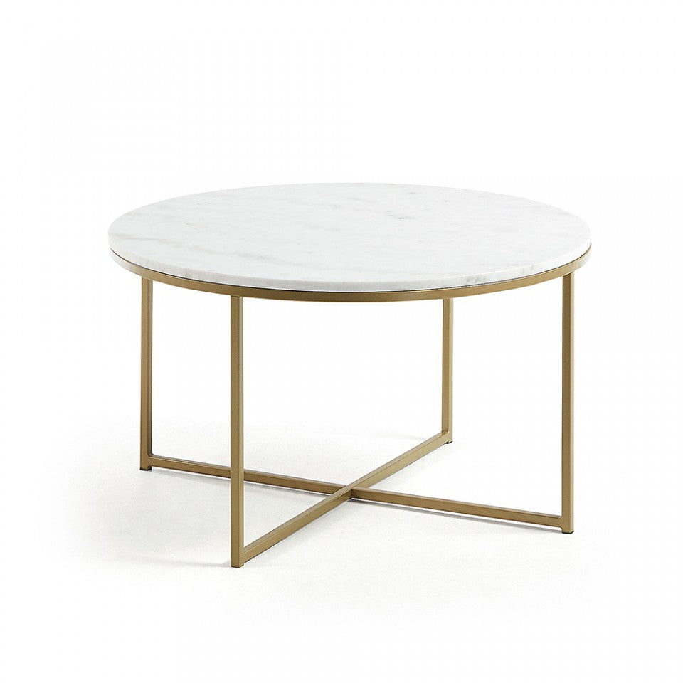 Masa de cafea aurie/alba din marmura 80 cm Sheffield Kave Home