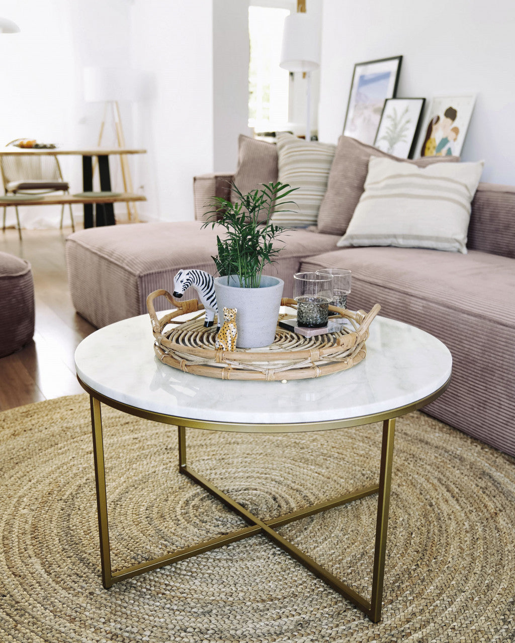Masa de cafea aurie/alba din marmura 80 cm Sheffield Kave Home