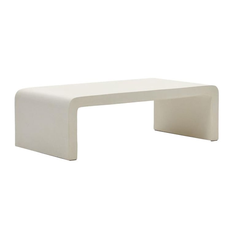 Masa de cafea exterior alba din ciment 65x135 cm Aiguablava Kave Home