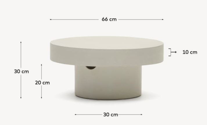 Masa de cafea exterior alba din ciment 66 cm Aiguablava Kave Home