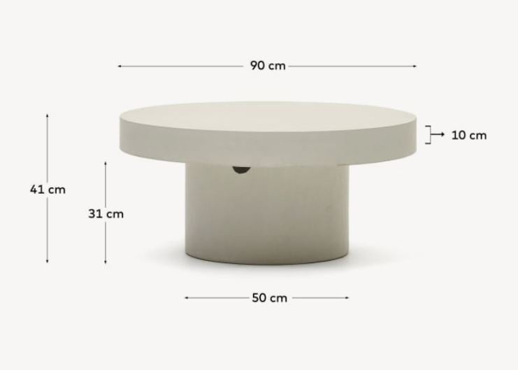 Masa de cafea exterior alba din ciment 90 cm Aiguablava Kave Home